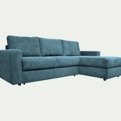 Canapé d'angle réversible convertible en tissu tramé - bleu figuerolles