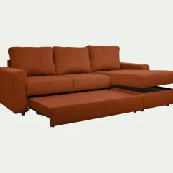 Canapé d'angle réversible convertible en velours côtelé - brun rustrel