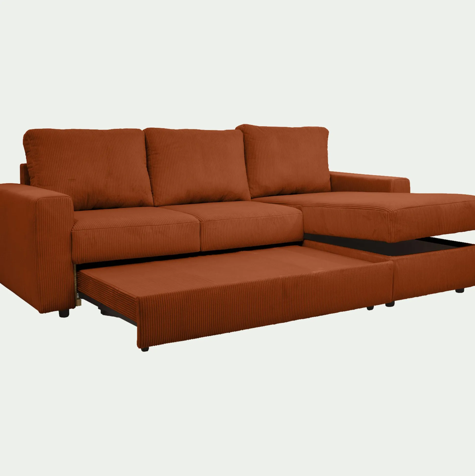 Canapé d'angle réversible convertible en velours côtelé - brun rustrel