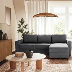 Canapé d'angle réversible convertible en tissu tramé - gris restanque