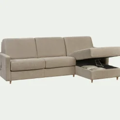 Canapé d'angle réversible convertible en tissu Stella matelas densité 25kg/m3 - beige roucas