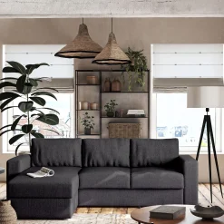 Canapé d'angle réversible convertible en tissu tramé - gris ardoise