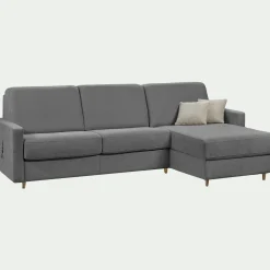 Canapé d'angle réversible convertible en tissu Stella matelas densité 25kg/m3 - gris restanque