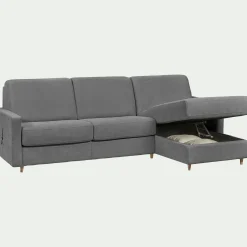Canapé d'angle réversible convertible en tissu Stella matelas densité 25kg/m3 - gris restanque