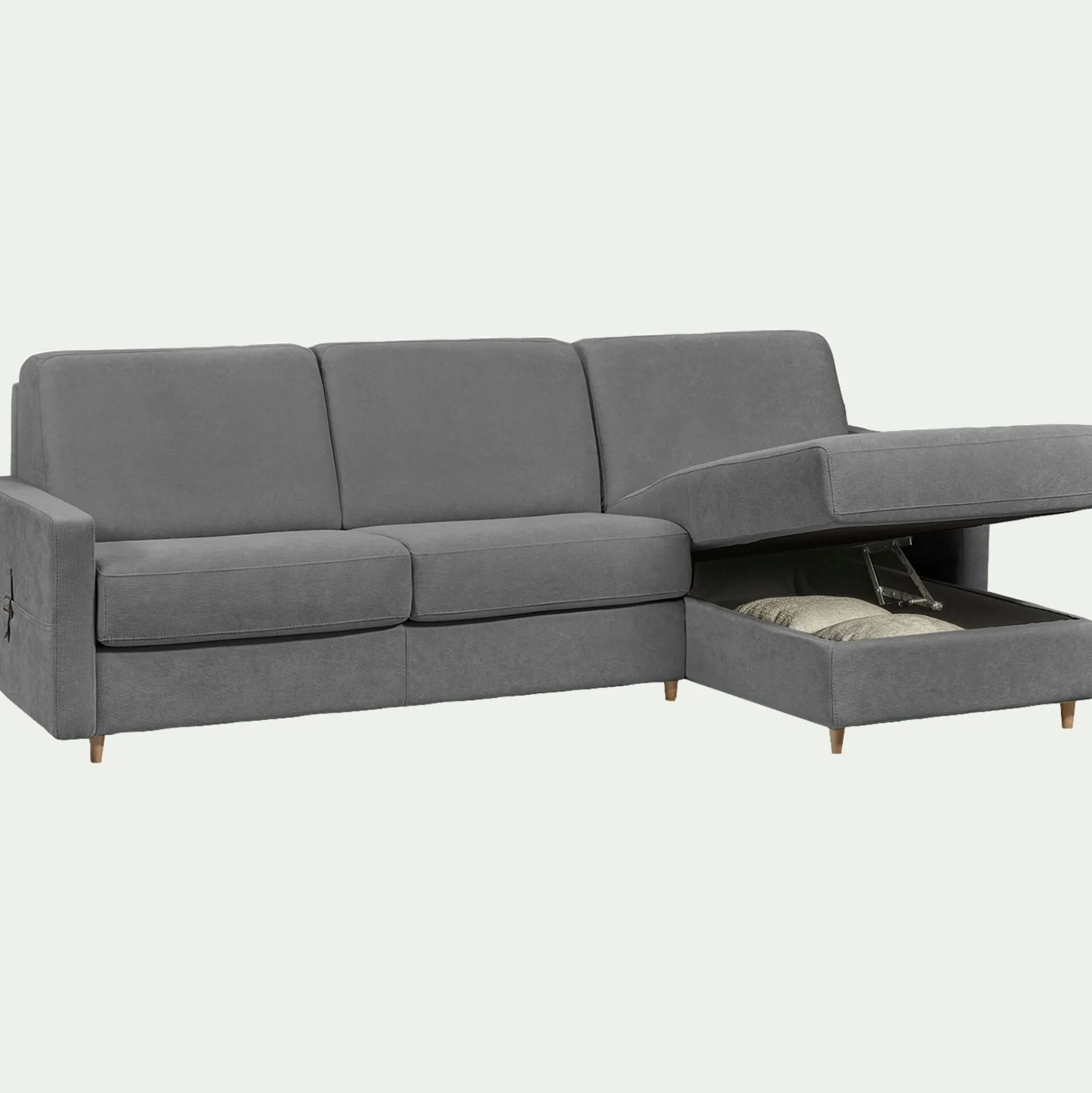 Canapé d'angle réversible convertible en tissu Stella matelas densité 25kg/m3 - gris restanque