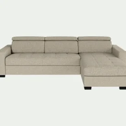 Canapé d'angle réversible convertible matelas Bultex en tissus pop avec accoudoirs 20cm - beige