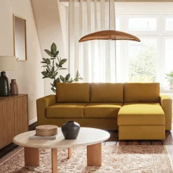 Canapé d'angle réversible convertible en tissu tramé - jaune argan