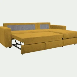 Canapé d'angle réversible convertible en tissu tramé - jaune argan