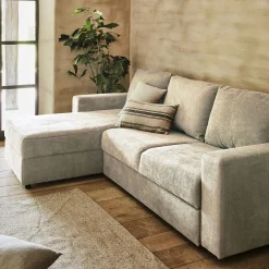 Canapé d'angle réversible convertible en tissu tramé - beige roucas