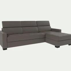 Canapé d'angle réversible fixe en cuir de buffle avec accoudoirs 15cm - taupe