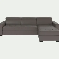Canapé d'angle réversible fixe en cuir de buffle avec accoudoirs 20cm - taupe