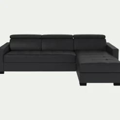 Canapé d'angle réversible fixe en cuir de buffle avec accoudoirs 15cm - brun terre d'ombre