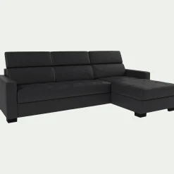 Canapé d'angle réversible fixe en cuir de buffle avec accoudoirs 15cm - brun terre d'ombre