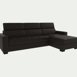Canapé d'angle réversible fixe en cuir de buffle avec accoudoirs 20cm - marron