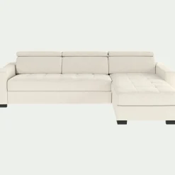 Canapé d'angle réversible fixe en cuir de buffle avec accoudoirs 20cm - blanc