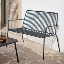 Canapé de jardin en acier - noir (2 places)