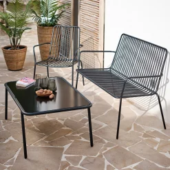 Canapé de jardin en acier - noir (2 places)