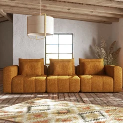 Canapé droit modulable en tissu Benjo - jaune argan