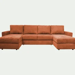 Canapé en U convertible en tissu tramé - brun rustrel