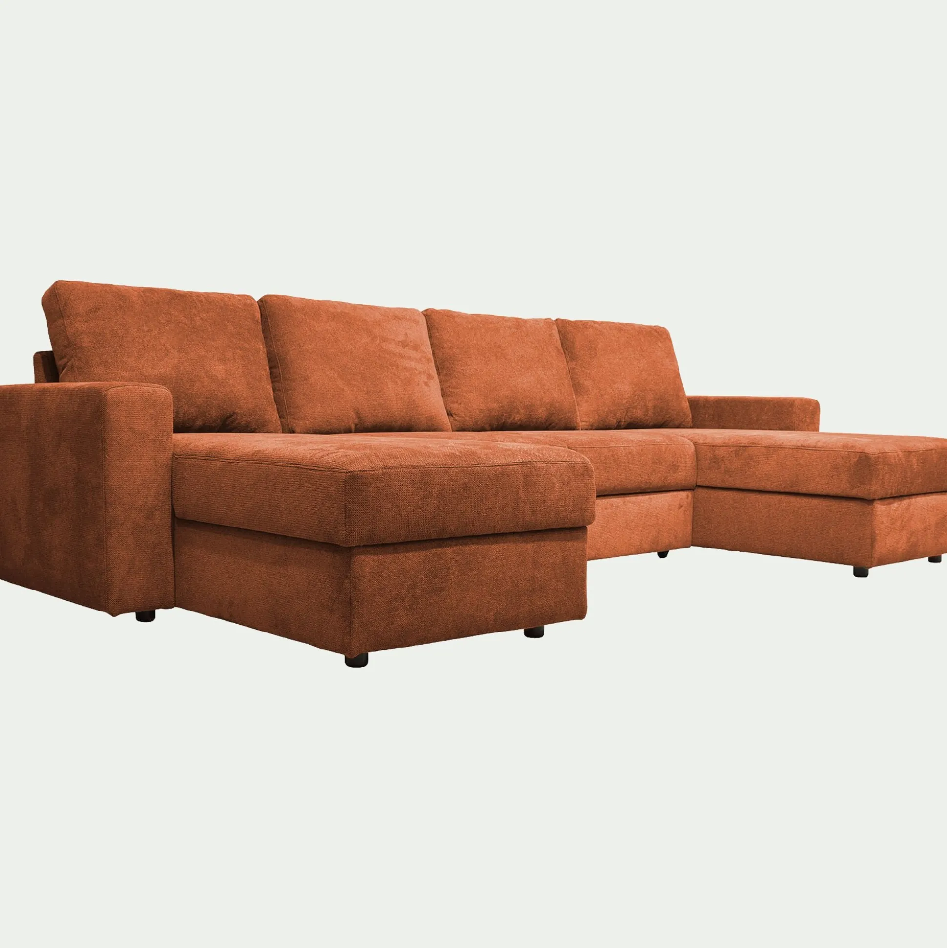 Canapé en U convertible en tissu tramé - brun rustrel