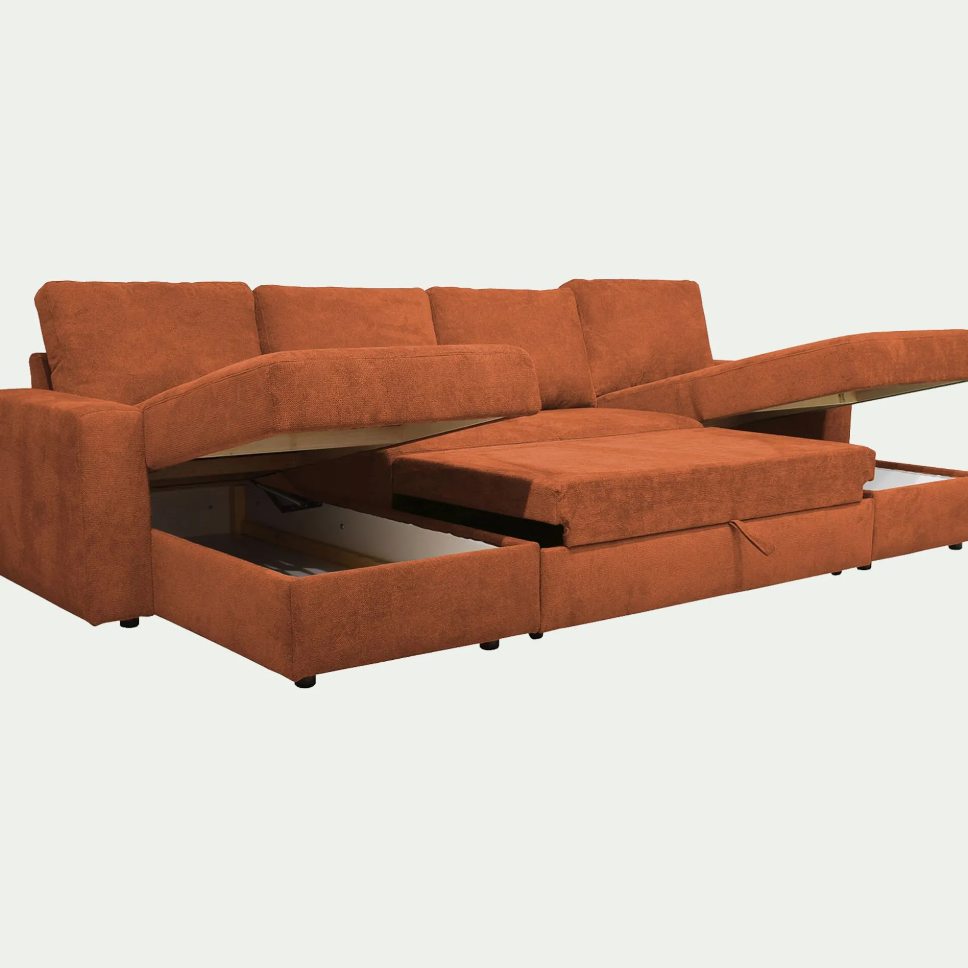 Canapé en U convertible en tissu tramé - brun rustrel