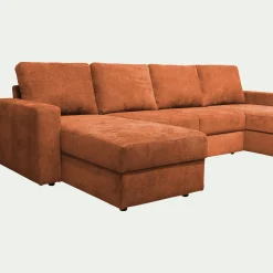Canapé en U convertible en tissu tramé - brun rustrel