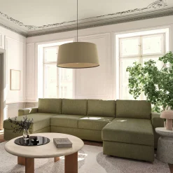 Canapé en U convertible en tissu tramé - vert cèdre