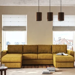 Canapé en U convertible en tissu - jaune argan