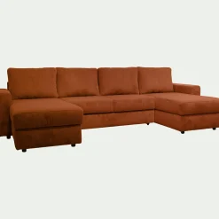 Canapé en U convertible en velours côtelé - brun rustrel
