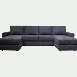 Canapé en U convertible en tissu tramé - bleu calabrun