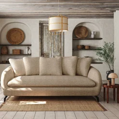 Canapé fixe 3 places en tissu doux tramé - beige