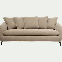 Canapé fixe 3 places en tissu doux tramé - beige