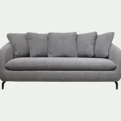 Canapé fixe 3 places en tissu tramé - gris ardoise