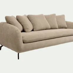 Canapé fixe 4 places en tissu doux tramé - beige