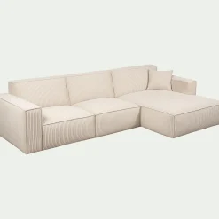 Canapé grand angle droit fixe en velours côtelé azores - beige