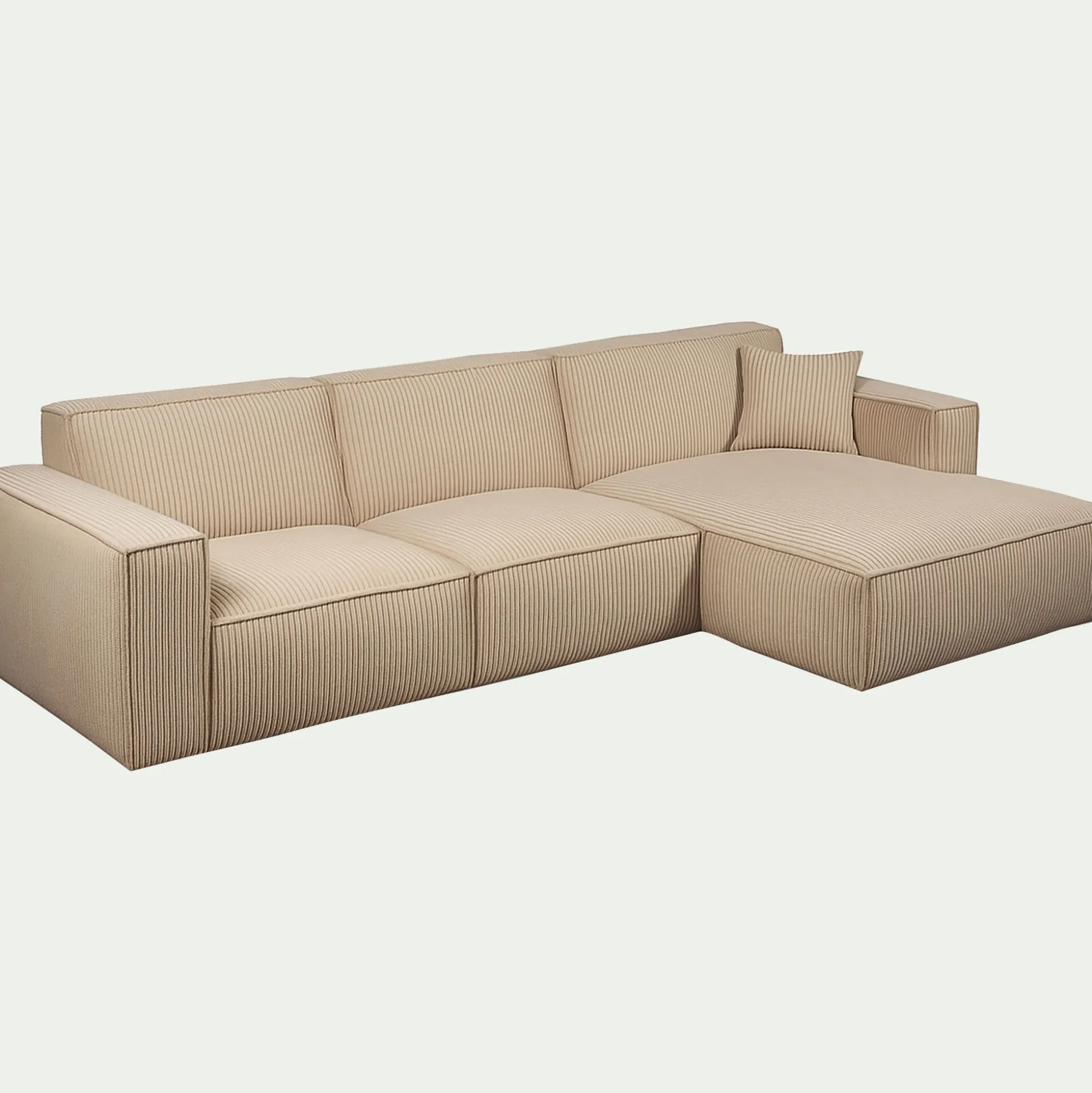 Canapé grand angle droit fixe en velours côtelé azores - taupe