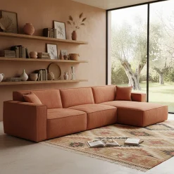 Canapé grand angle droit fixe en tissu tramé - brun rustrel