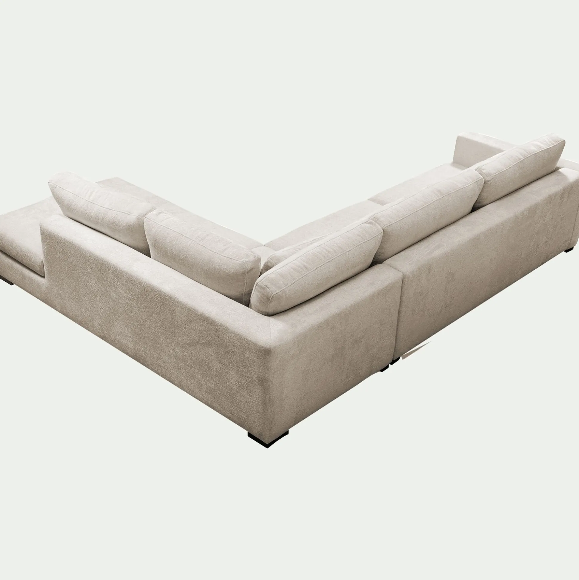 Canapé grand angle droit fixe avec méridienne en tissu tramé - beige