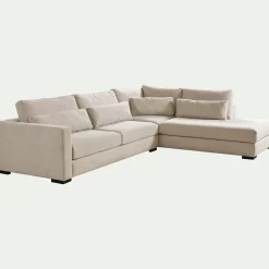 Canapé grand angle droit fixe en tissu Bloq - beige roucas