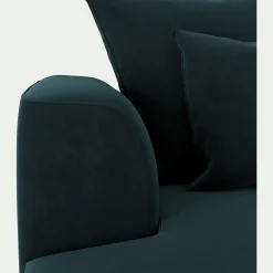 Canapé grand angle droit fixe en tissu velours - bleu foncé