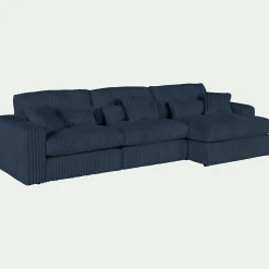 Canapé grand angle droit fixe en velours côtelé bita - bleu calabrun