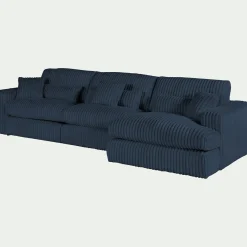 Canapé grand angle droit fixe en velours côtelé bita - bleu calabrun