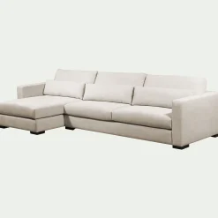Canapé grand angle gauche fixe en tissu Bloq - beige roucas