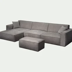 Canapé grand angle gauche fixe en tissu tramé - gris borie