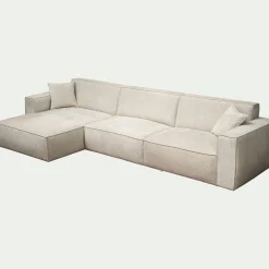 Canapé grand angle gauche fixe en tissu tramé - beige