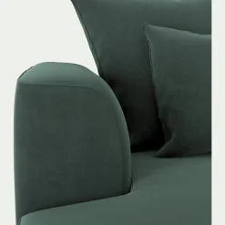 Canapé grand angle gauche fixe en tissu velours - vert sauge