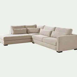 Canapé grand angle gauche fixe en tissu - beige roucas