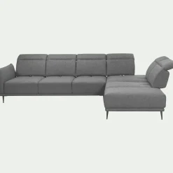 Canapé grand d'angle droit en tissu avec fonction avance-recul - gris restanque