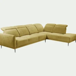 Canapé grand d'angle droit en tissu memphis avec fonction avance-recul - jaune argan