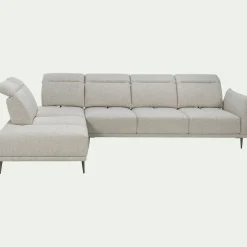 Canapé grand d'angle gauche en tissu avec fonction avance-recul - beige roucas